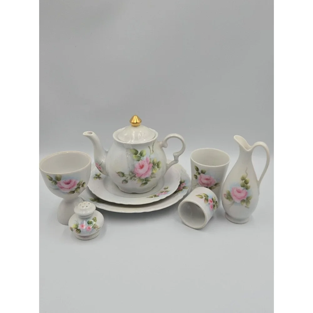 Vintage Hutschenreuther Selb Bavaria Porcelain Floral Tea Set Roses Gold Trim